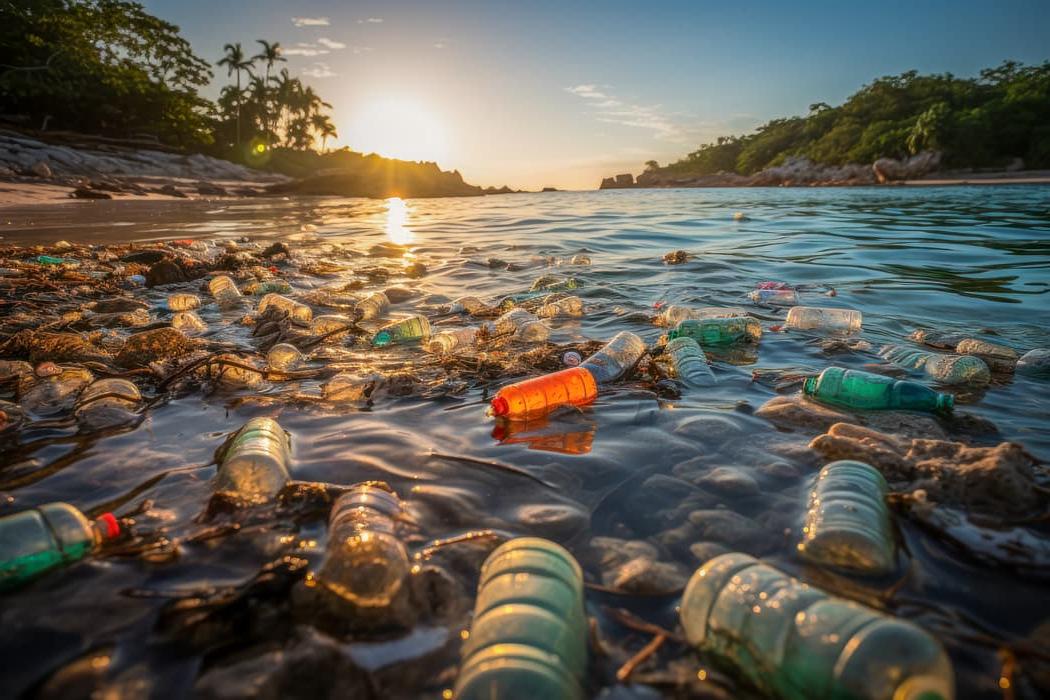 child picking up plastic trash